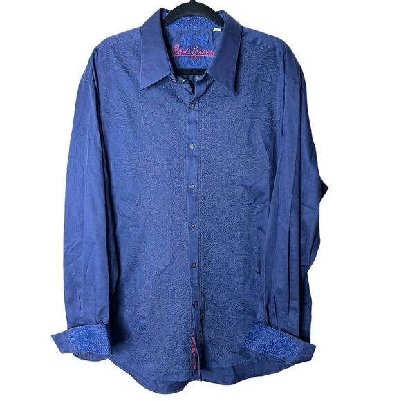 Robert Graham Knowledge Wisdom Truth Men Floral Print Navy Shirt Embroidered 2XL - Picture 1 of 6